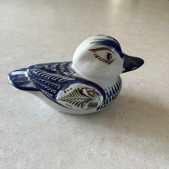 Vintage Tonala MEXICAN HAND PAINTED POTTERY CERAMIC DUCK 4.5” H x 7" W - Picture 2 of 14